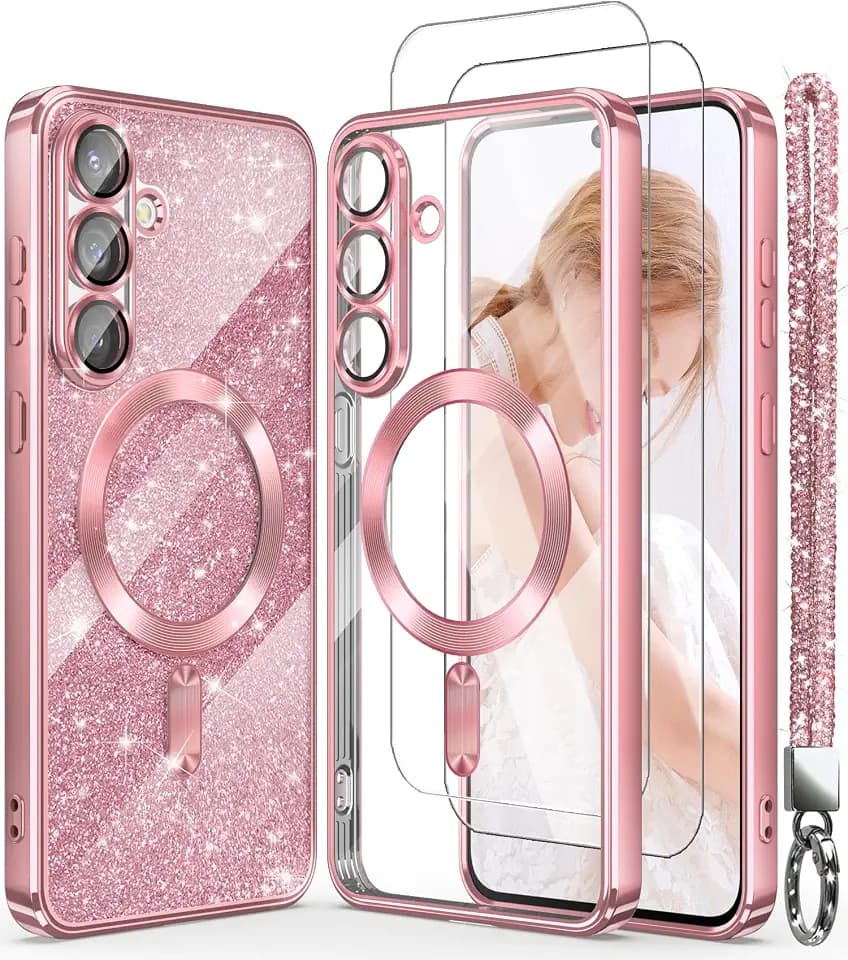 Luxury Plated Gold Magnetic Case for Samsung Galaxy S25 FE-Pink