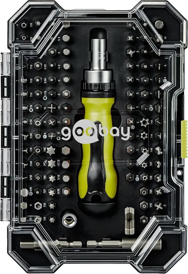 goobay 100-tlg. Schraubendreher-Set mit Ratschenfunktion/Präzisions-Bits aus S2-Stahl/Werkzeug-Set für Heimwerker, Reparatur & Montage/Inkl. Bit-Verlängerung & Adapter - 77844