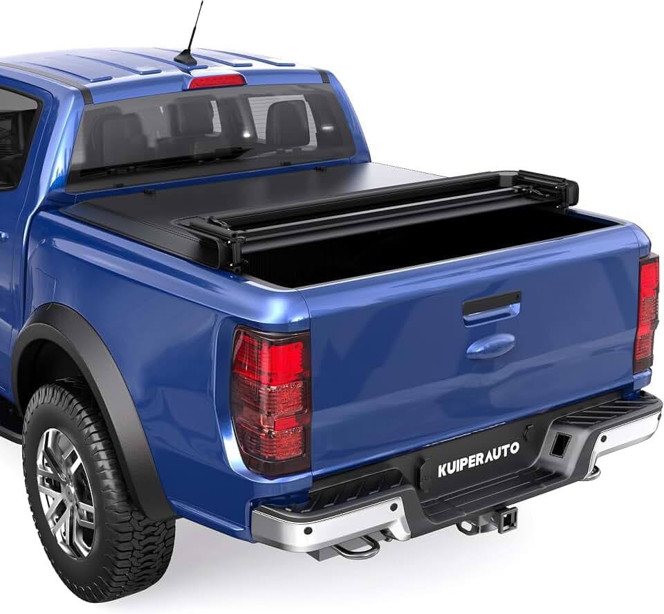 KUIPERAUTO 5FT Tri 3-Fold Soft Folding Truck Bed Tonneau Cover Compatible with 2019 2020 2021 2022 2023 2024 2025 2026 Ford Ranger 5FT On Top-61 inch