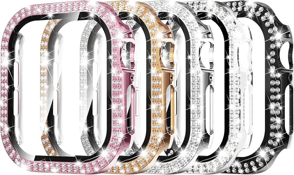 Simpeak 5-Pack Women Bling Screen Protector Case Compatible with Apple Watch 38mm 40mm 41mm 45mm Series 11 42mm 46mm, Screen Case Compatible with iWatch Series 11 10 9 8 7 6 5 4 3 2 1 (46mm)