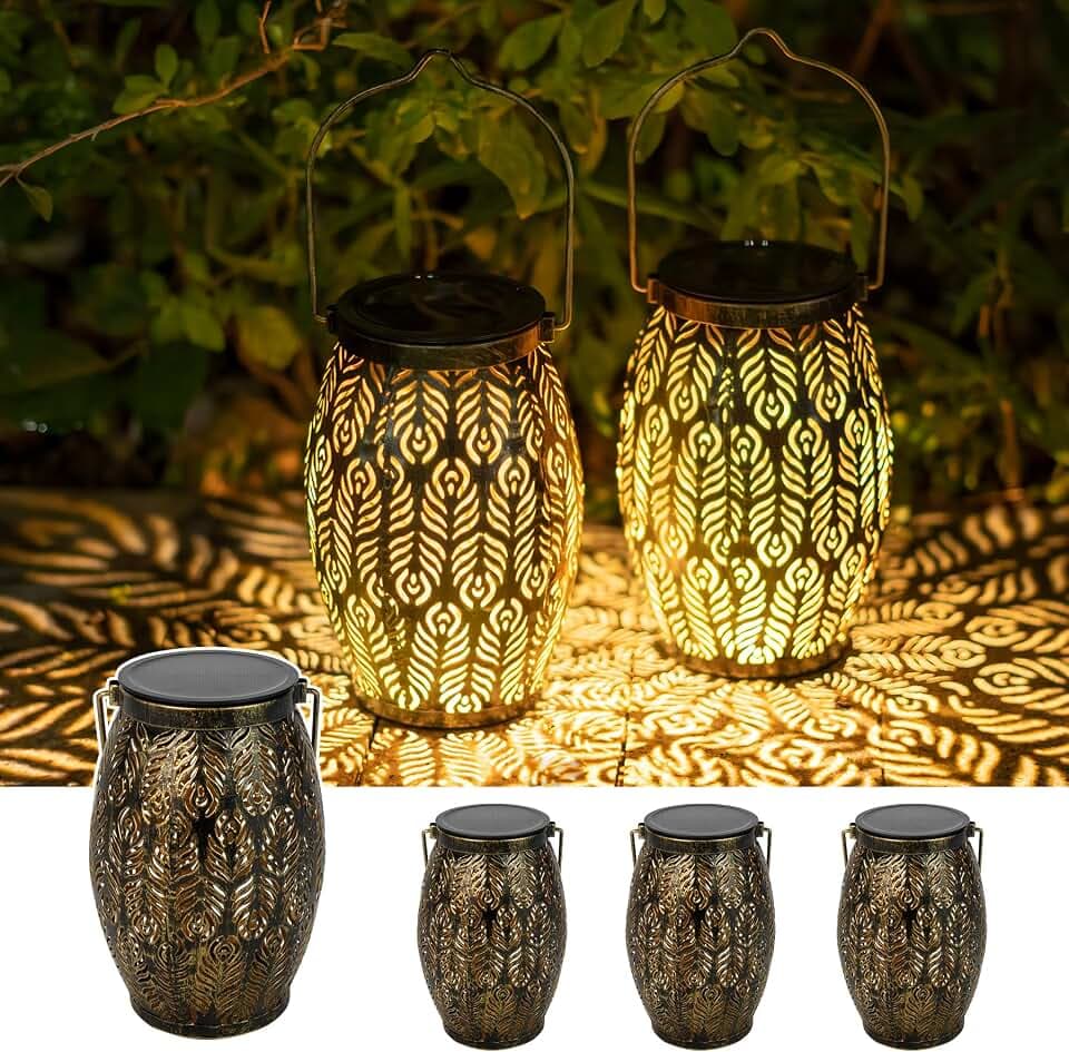 JOYCREATOR LED Solarlaterne für Außen 4 Stück, Metall Solar Laternen für Draußen Hängend Vintage, IP65 Wasserdicht Solarlampen für Außen Garten für Outdoor Veranda Tisch Patio Weihnachten Geschenke
