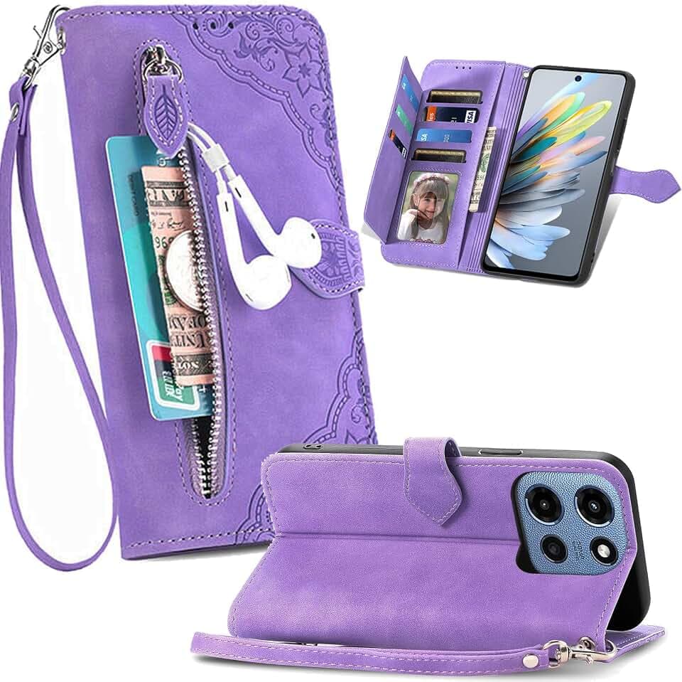 Zipper Flip Wallet Case for Motorola Moto G 2025 SZY Purple
