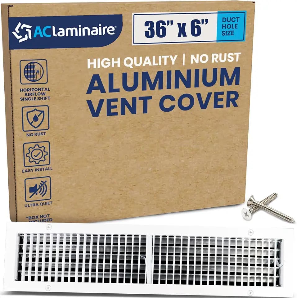 36" x 6" Duct Hole Adjustable Vent Cover - HVAC Register Grille Aluminum