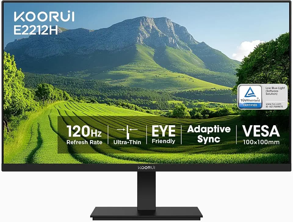 KOORUI 22 Inch Computer Monitor FHD 120Hz VA VESA Low Blue Light, E2212H