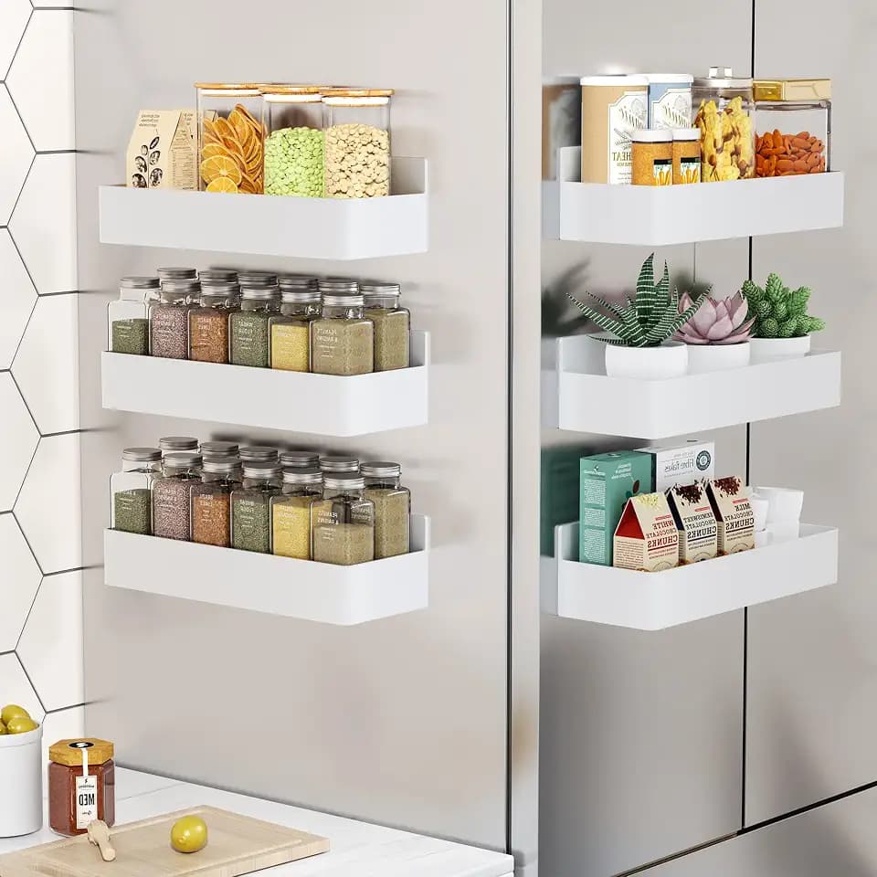 Mystozer Magnetic Spice Rack for Refrigerator White, 6 Pack