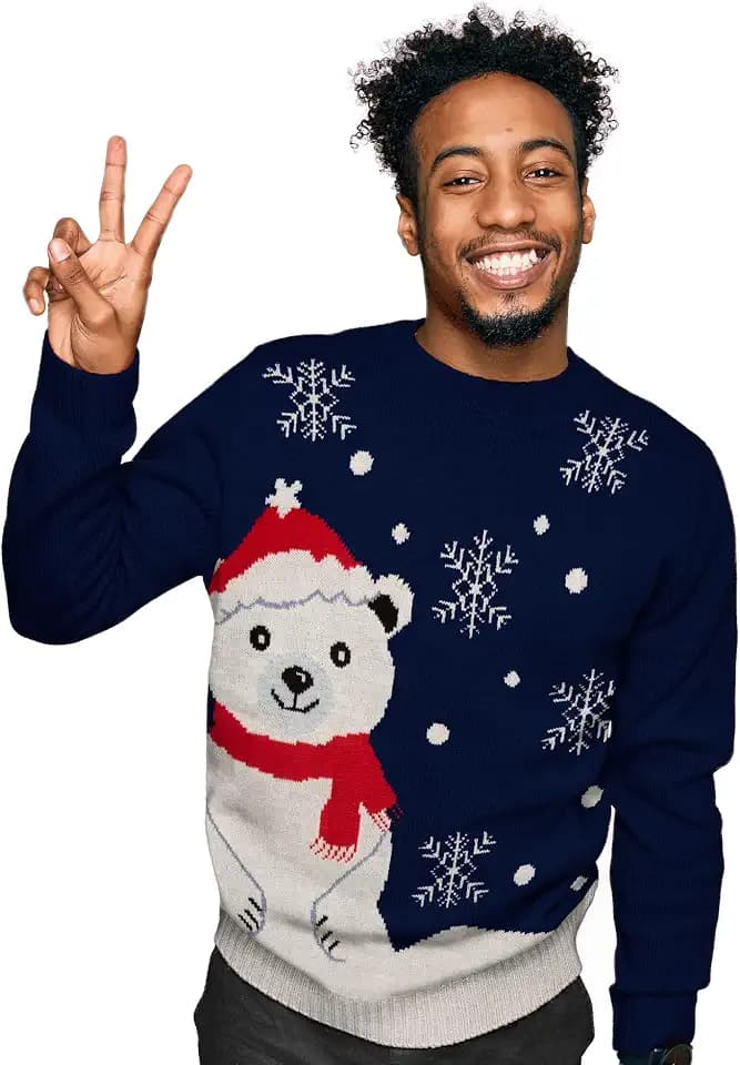 United Labels Winterpullover Eisbär, Ugly Sweater für Herren, Blau, Sweatshirt, 100% Polyacryl