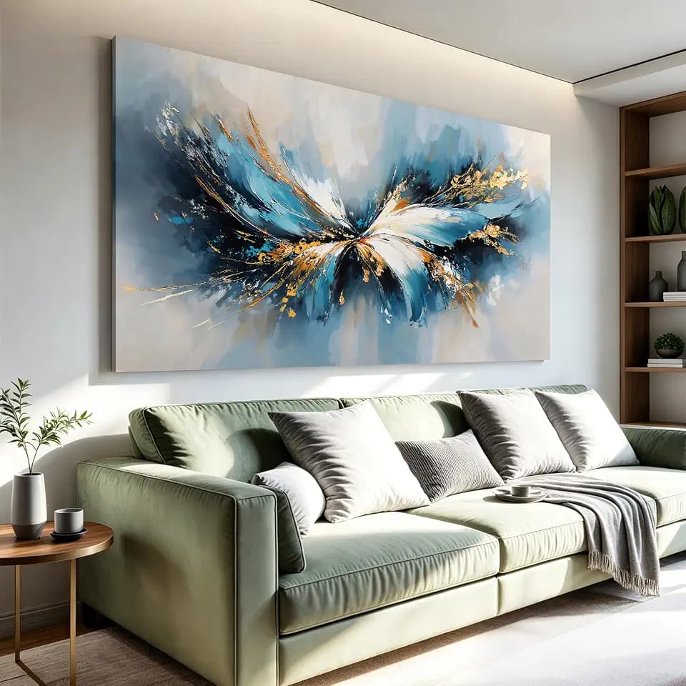 I@U Large Wall Art Prints Modern Artwork For Walls Decor Blue Gold Abstract Wall Art Living Room Pictures Canvas Art Wall For Bedroom Apartment Office Kitchen Dining Room Canvas Prints 29x58 Inch