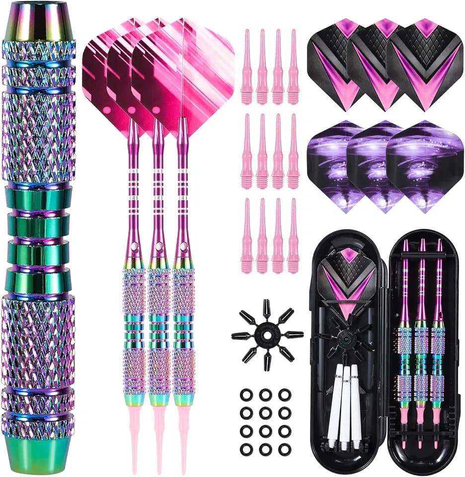 WinRoot 3 Darts 18g Soft Tip Dartpfeile Set mit Regenbogen Reines Kupfer Barrel,Hochwertige Aluminium Stange, PET Flights, Kunststoffspitzen, Ringen und Transportbox
