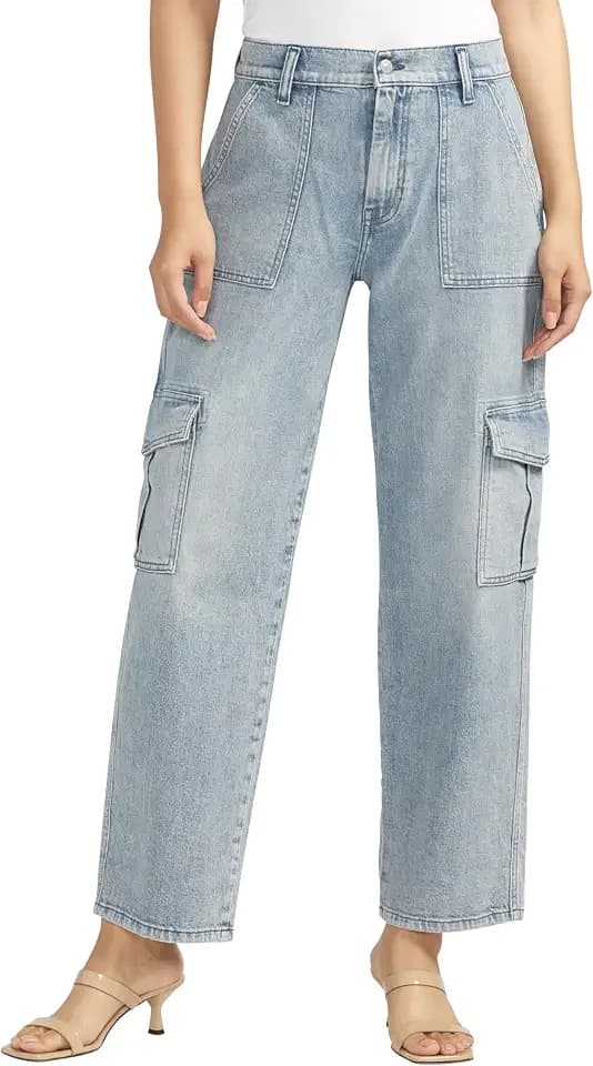 Silver Jeans Co. Women's Denim Utility Cargo Jeans, Regular and Plus