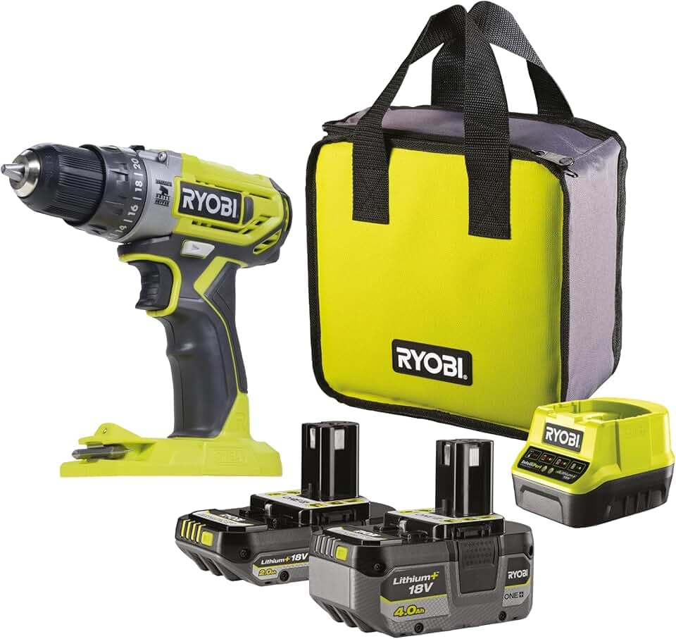 RYOBI 18 V ONE+ Akku-Schlagbohrschrauber R18PD2-242S mit 2-Gang-Getriebe und 40 Nm Drehmoment, inkl. 2 Akkus und Ladegerät in Tasche
