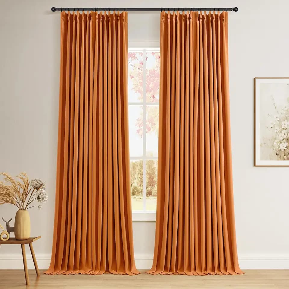 Joywell 100% Blackout Linen Pinch Pleat Curtains 108 in for Bedroom Orange