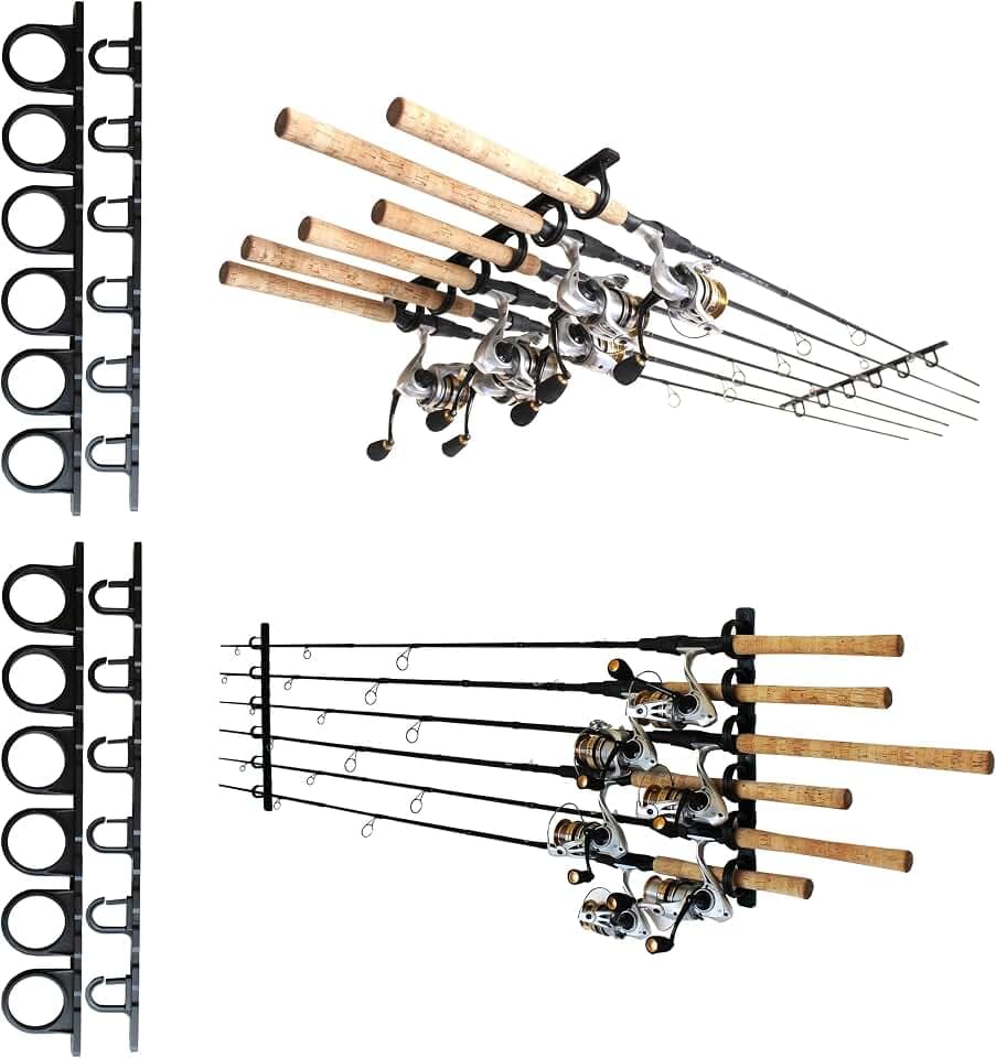 Rush Creek Creations, Decken-Angelrutenhalter für 6 Ruten, Angelrutenhalter zur Garagenorganisation und Wandaufbewahrung, für Angelrollen, Angelausrüstung und Angelzubehör (2 horizontale Halterungen)