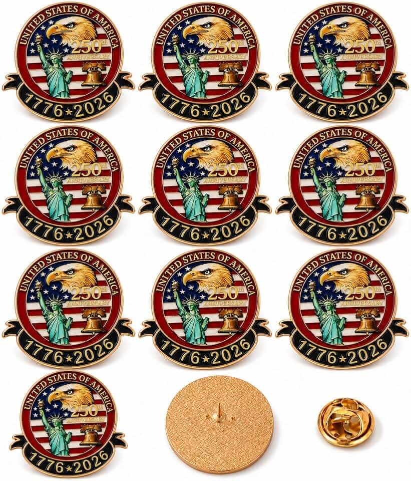 2/10/20PCS USA 250th Anniversary Enamel Pin 1776-2026 Patriotic Retro Lapel Brooch Pin,250 Years of America Commemorative Metal Badge, Independence Day Souvenir Gift for Veterans Collectors Men Women