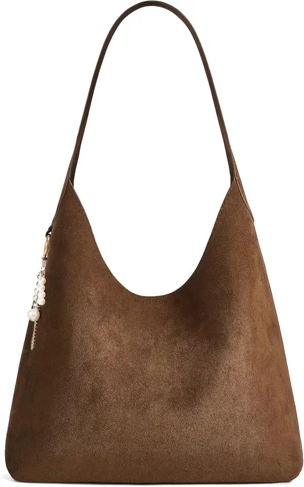 GEMIU Dark Brown Tote Bag Soft Suede Slouchy Shoulder Bag and Hobo Handbag