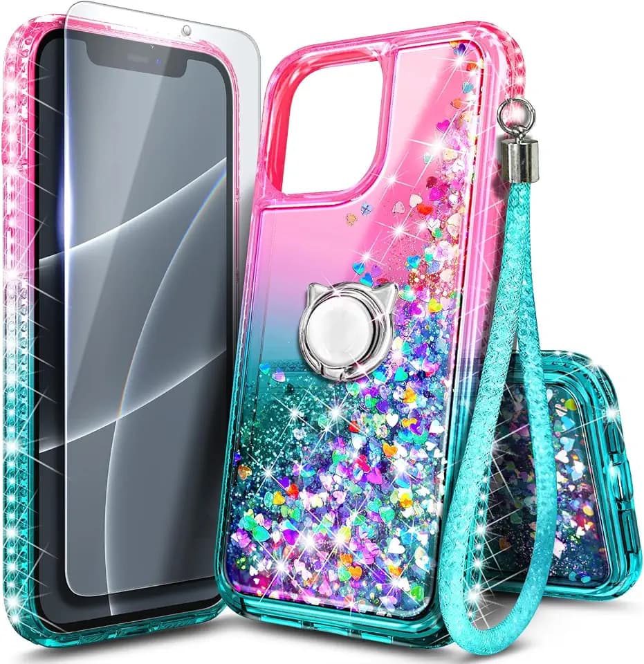 NGB Designed for iPhone 11 Phone Case, Cute Liquid Glitter, Pink/Aqua