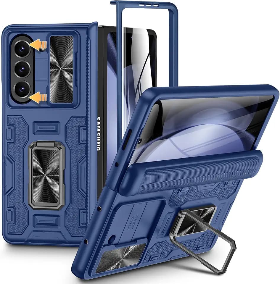 VEGO for Samsung Fold 5 Case with Hinge Protection&Slide Camera Cover,Blue