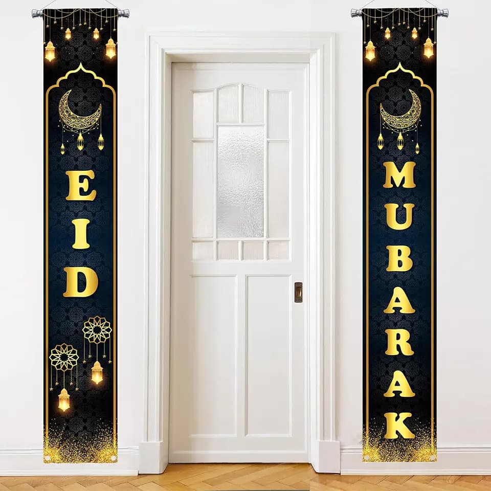 Large Eid Mubarak Banner for Door – 72x12 Inch | Door Banner, Hanging Eid Decorations for Home, Indoor and Outdoor, Porch Sign, Door Sign