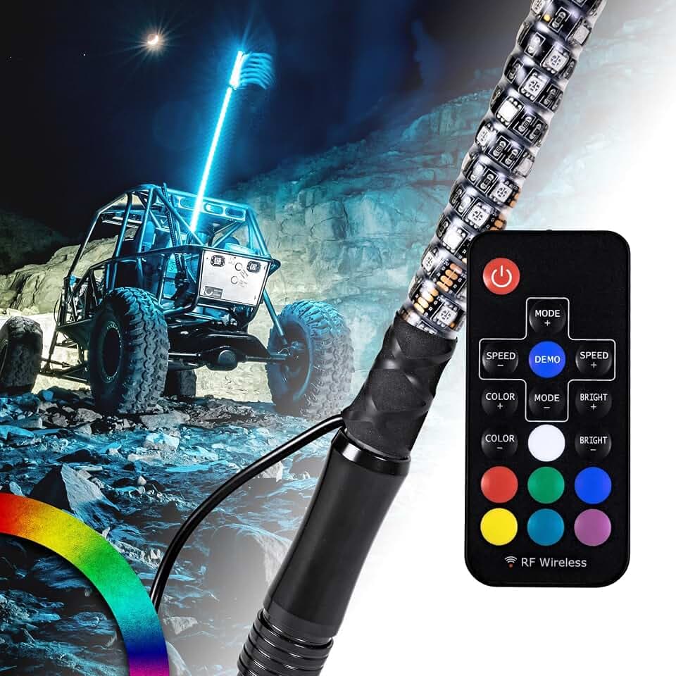 True MODS 3ft Spiral RGB LED Whip Light for UTV ATV RF Wireless Remote Pole