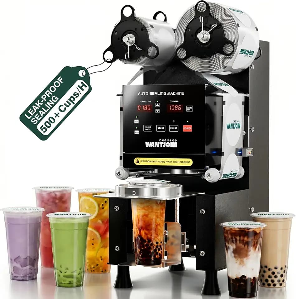 WantJoin Cup Sealer Machine - Boba Sealing Machine Full Automatic Cup Sealing Machine,90/95mm Caliber Electric Seals 500-600 Cups/H Digital Control Panel, Cup Sealer for Bubble Tea Milk Coffee Shop