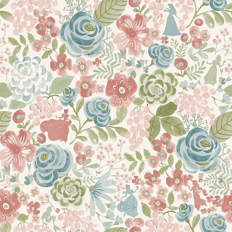 RoomMates Disney Princess Blush Watercolor Floral Peel and Stick Wallpaper