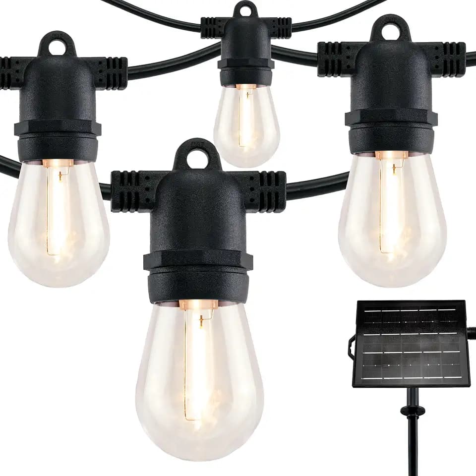 YULETIME 35 ft 18 LED Patio String Lights Solar Powered, E26 Base S14 Bulbs