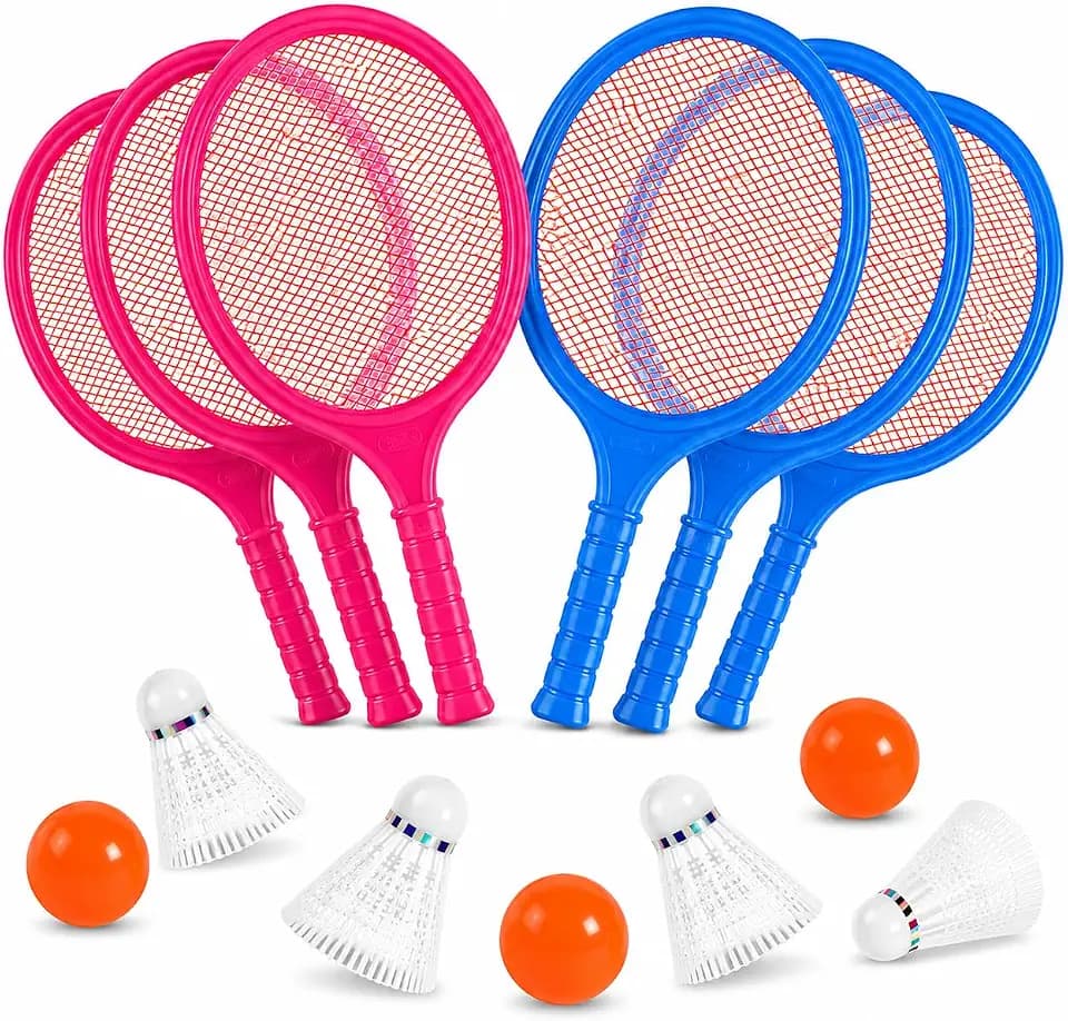 Badminton Racket Set for Kids, Toddlers with Paddles, Ball and Birdie - Junior Kindergarten Student Outdoor Sports Tennis Racquet Play Game Beach Toys