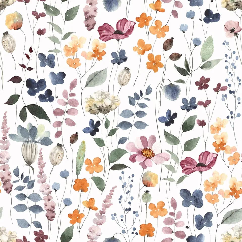 VEELIKE 17.7''x118'' Rustic Pressed Floral Wallpaper Roll Vintage Multicolor Leaves Floral Peel and Stick Wallpaper Mural Removable Prepasted Decorative Contact Paper for Walls Cabinets Shelves Drawer