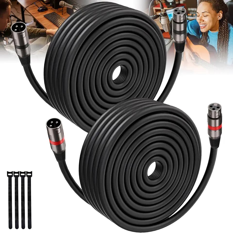 XLR Cables 100FT/30M 2 Packs, Premium Heavy Duty Balanced Microphone Cable with 3-Pin XLR Male to Female Microphone Cord Connector Compatible with Microphones,Mixer,Speaker Systems,Preamps and More