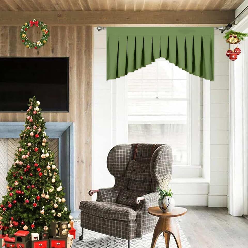 Valances for Windows Green Window Valance for Living Room Rod Pocket Blackout Valance for Bedroom，Pack of 1 （Green 39" W x 20" L）