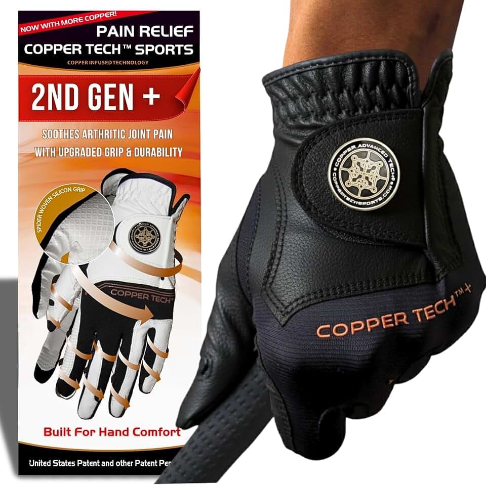 Copper Tech Plus Golf Gloves Men Right Handed Golfer or Left Handed Golfer (2nd Gen) | Copper Compression Joint Support Golf Glove