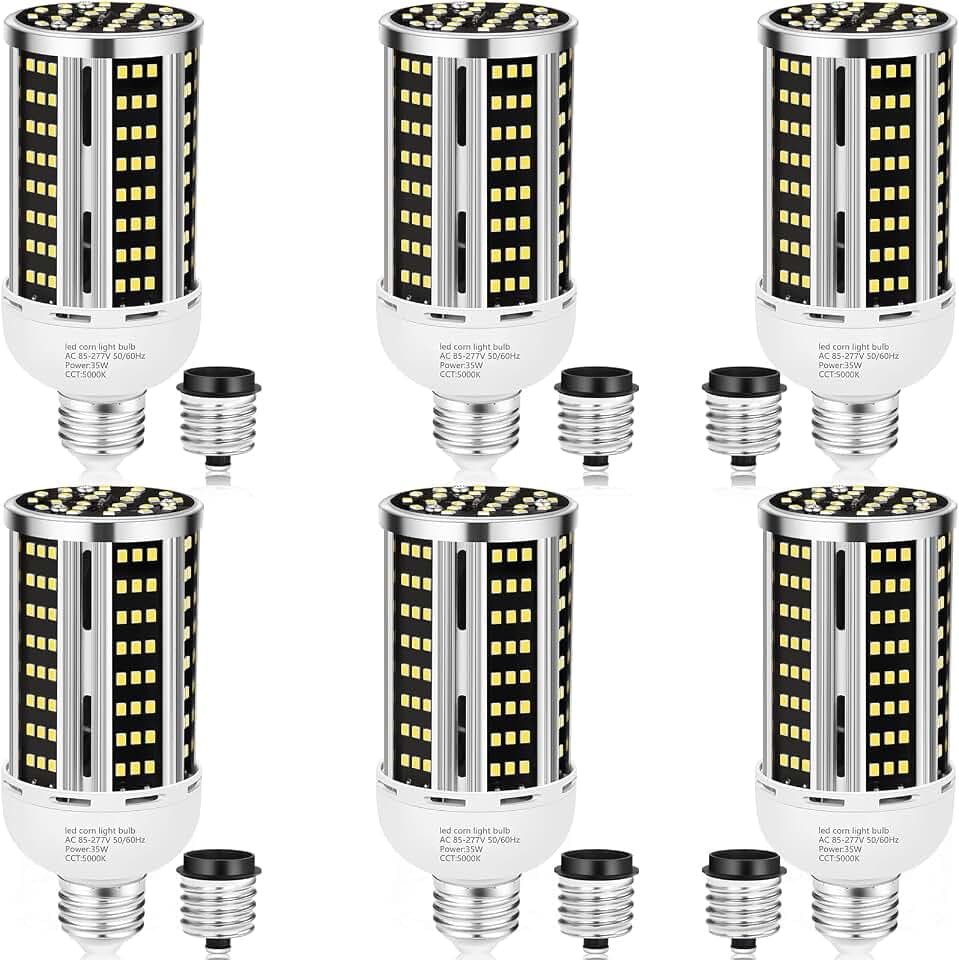 35W 6 pack LED Corn Light Bulb,(300W Equivalent ) Commercial Grade Daylight 5000K E26/E39 5000LM Medium Mogul Base LED Lamp,Large Area Lights For Outdoor Indoor Garage Warehouse Factory Bay Light