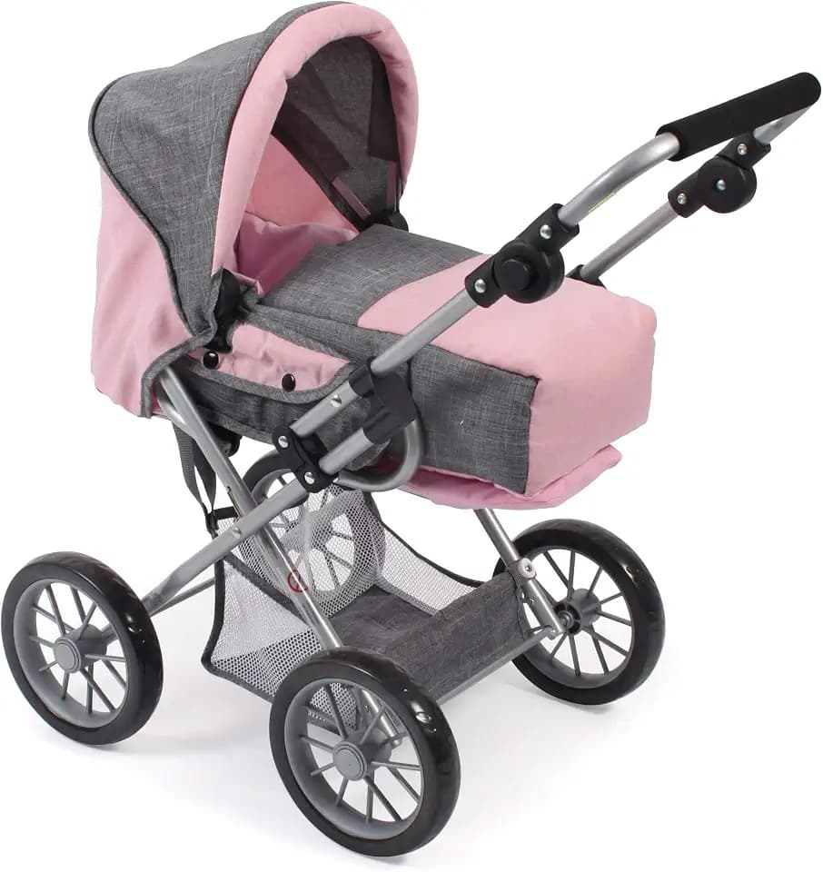 Bayer Chic 2000 - Puppenwagen Leni, 2in1 Kombipuppenwagen mit herausnehmbarer Tragetasche, Melange grau, rosa, 64 x 37 x 68 cm