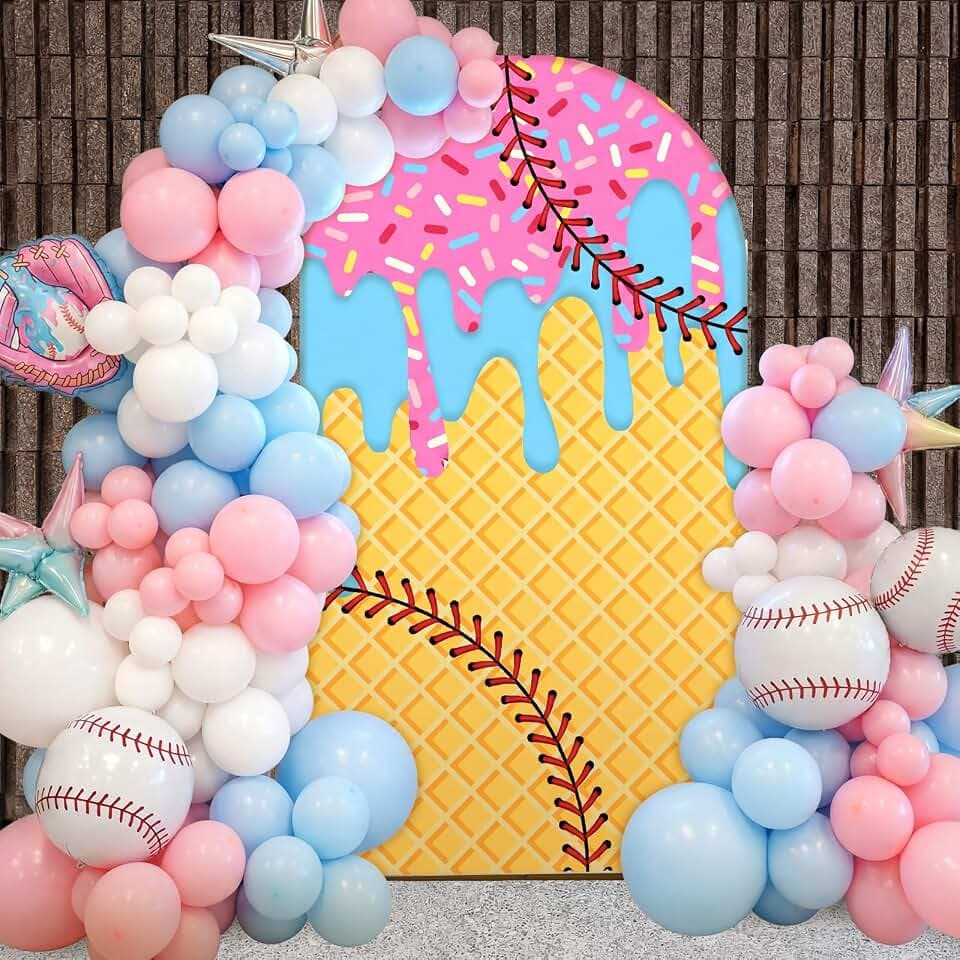 VitalCozy 7.2ft Ice Cream Drip Baseball Arch Backdrop Cover Party Decor