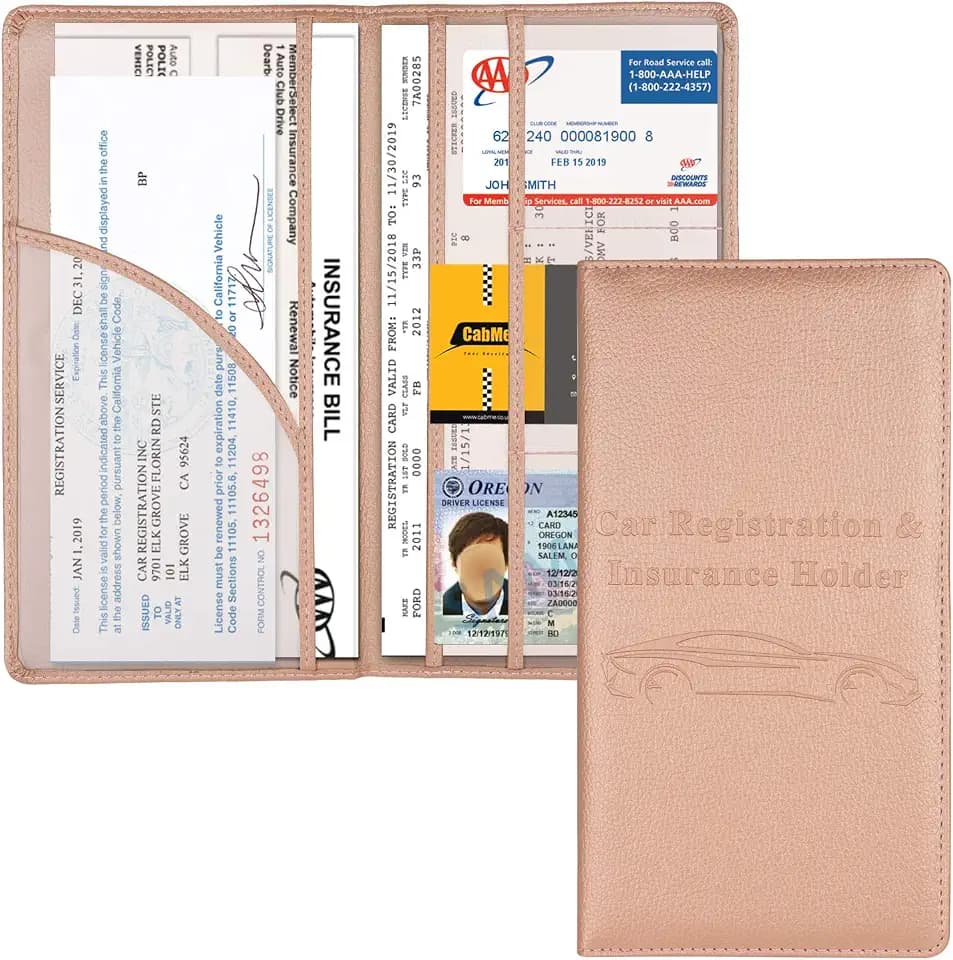 Car Registration and Insurance Holder, Glove Box Organizer, Rose Gold