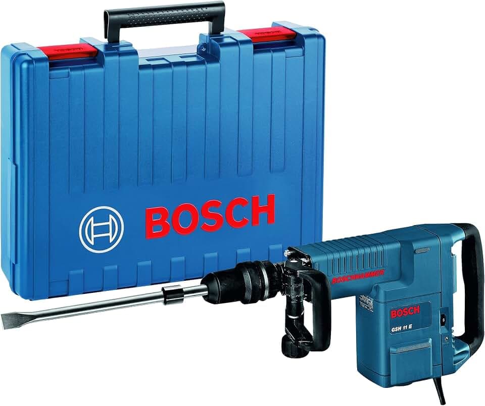 Bosch Professional Schlaghammer GSH 11 E (inkl. Zusatzhandgriff, 1x Flachmeißel, Fetttube, Maschinentuch, im Handwerkerkoffer)
