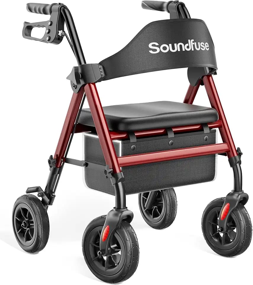 soundfuse Foldable Rollator Walkers for Seniors with Seat, 8'' PU Wheels