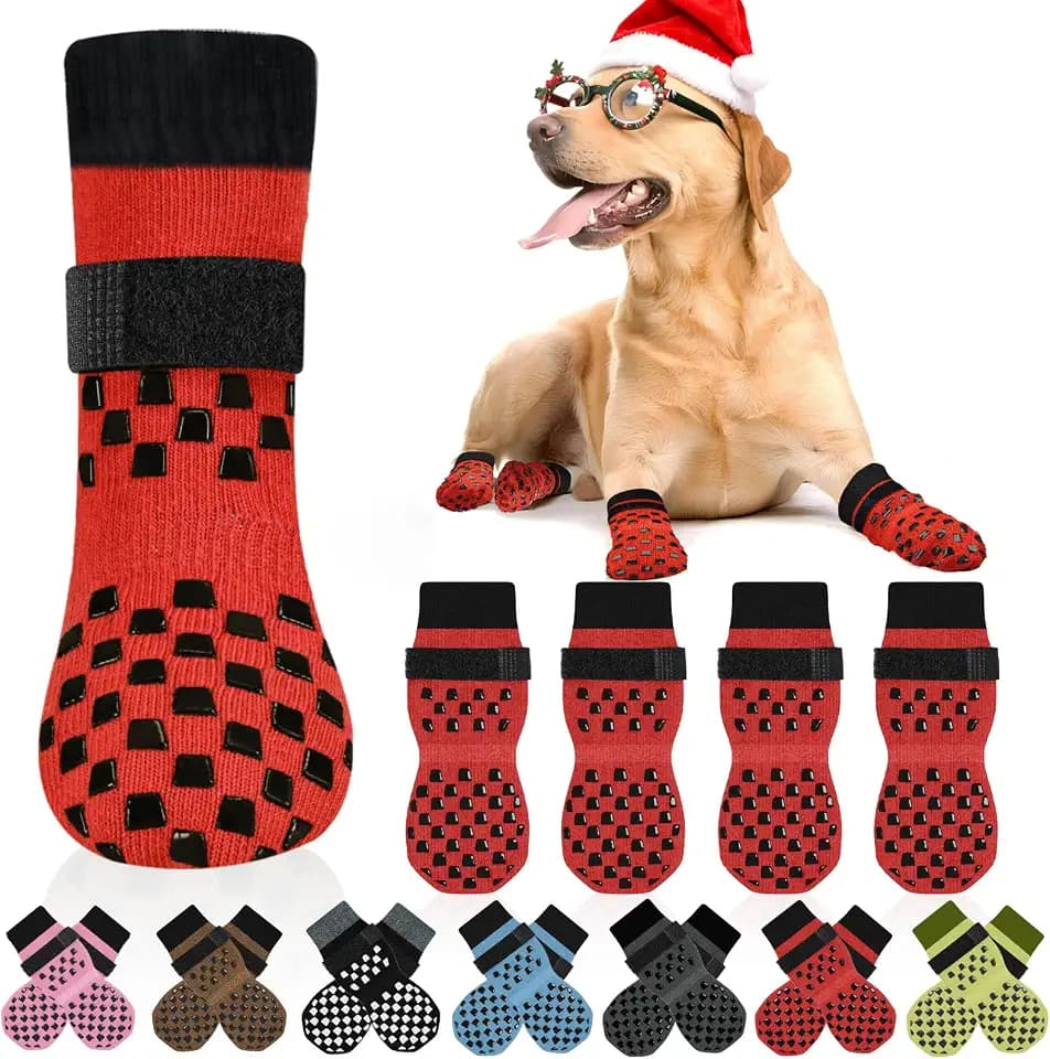 Anti Slip Dog Socks to Prevent Licking Paws, Dog Shoes for Hot/Cold Pavement, Dog Boots on Hardwood Floors, Traction Control Dog Booties & Paw Protectors for Small Medium Large Senior Dogs