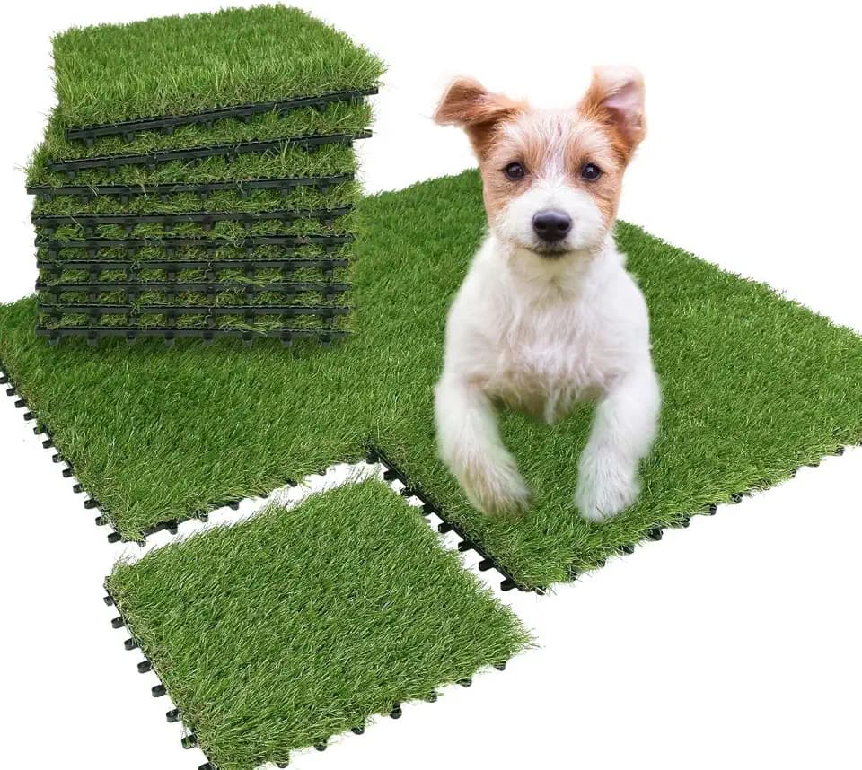 XLX TURF Interlocking Fake Grass Pad for Dogs Potty Tiles - 9 Pack 12" X 12" Square Artificial Grass Pee Mat for Puppy Tray Self Draining Indoor Outdoor Use