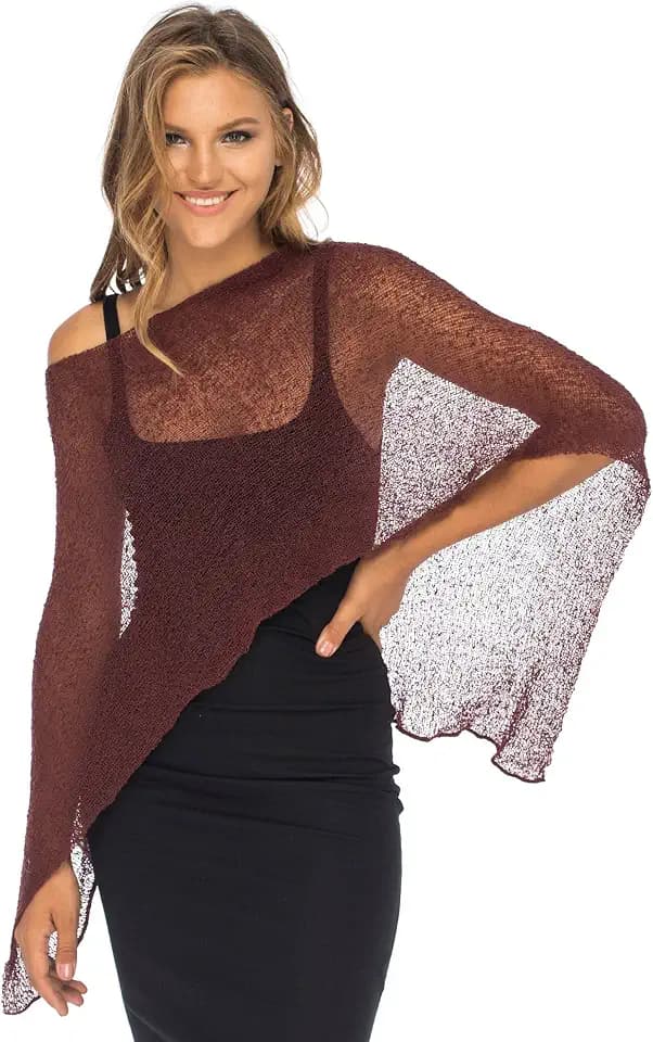 Back From Bali Womens Sheer Poncho Shrug Top Lightweight Mesh Knit Shawl