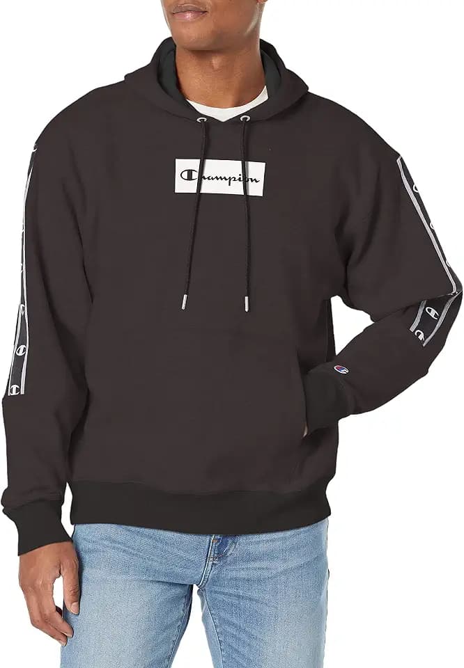 Champion Men's Widweight Hoodie With Taping, Midweight Fleece Hoodie for Men, Champion Hoodies for Men, Box & Vertical Script