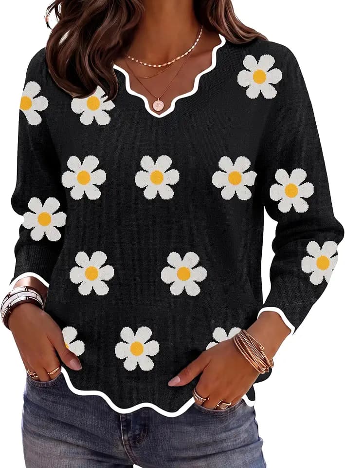 Zeagoo Women's 2026 Fall V Neck Sweater Long Sleeve Lightweight Knit Tops