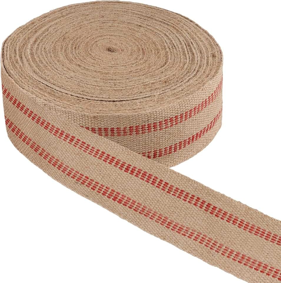KEILEOHO Jute Gurtband 9cm x 30m, Jute Gurt mit Roten Streifen, Jutegurte zum Basteln für Handwerk