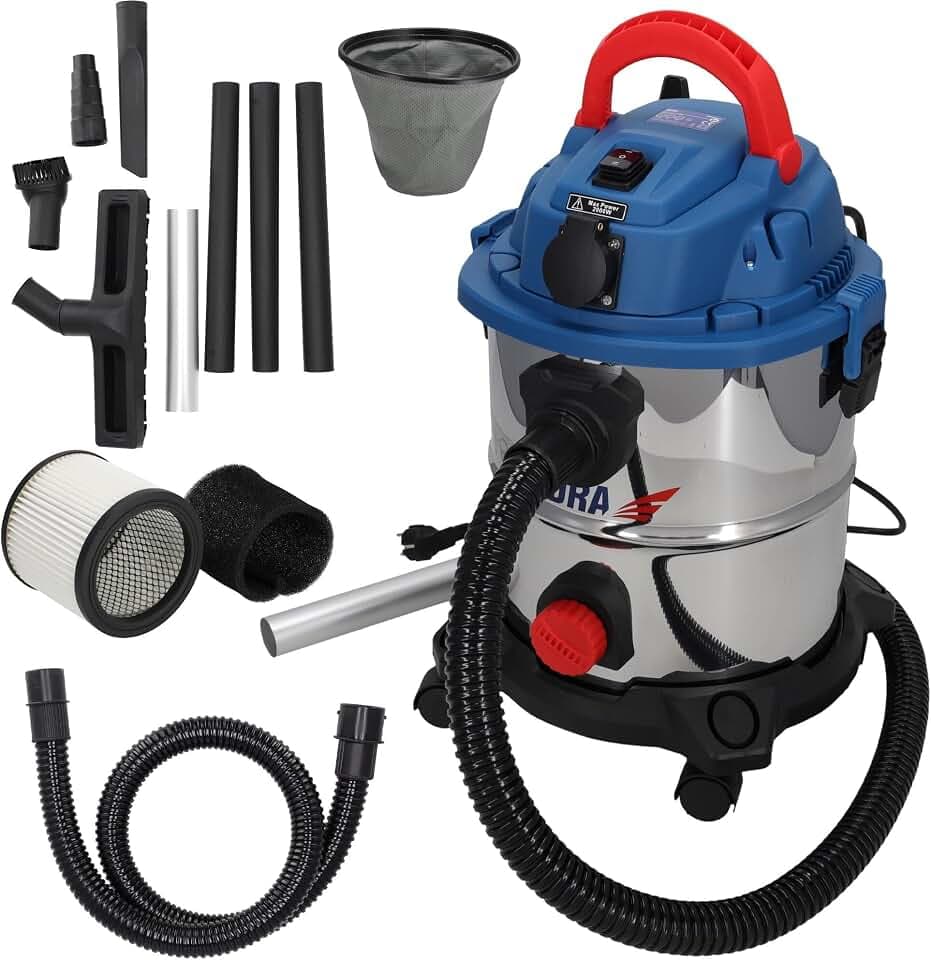 Dedra Nass-/Trockensauger, 1600 W, 5 in 1 - Gips, Asche, Trockenbetrieb, Nassbetrieb, Gebläse, Rüttelfilter, 2,5 m Saugschlauch, 3,5m Netzkabels, 20l Edelstahlbehälter