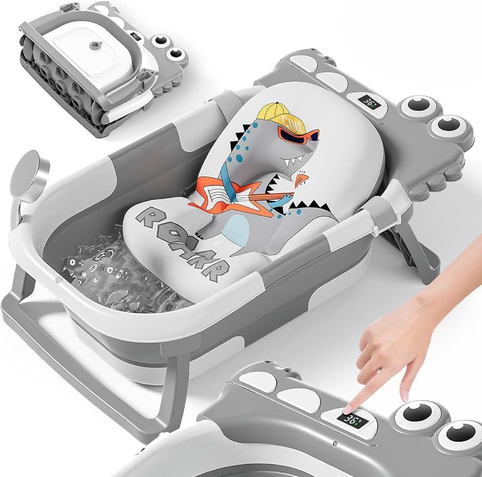 Faltbar Baby Badewanne Mit Rutschfestem Badekissen - Babywanne XXL Mit Baby Badewannensitz & Badethermometer - Von Der Geburt Bis 3 Jahre - Baby Bathtub - Geburtsgeschenke Für Mädchen & Jungen
