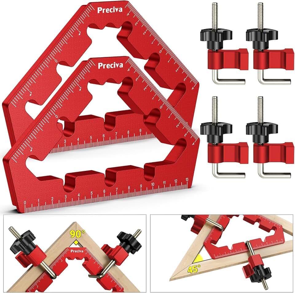 Positionierwinkel, Preciva 45/90 Grad Positionierwinkel Rechtwinklige Klemmen aus Aluminiumlegierung Holzbearbeitungswerkzeuge, Zimmermannswinkel für Holzbearbeitung (Rot)