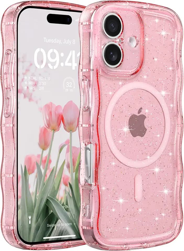 FABSPARK Glitter Case for iPhone 16,Fit for MagSafe,Pink
