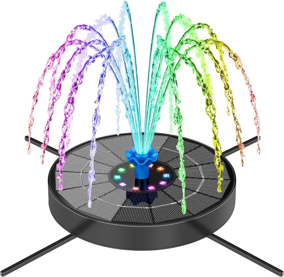 SEIRMEP Solar Fountain Pump with 3 Spray Height Adjustments, Upgraded Glass Solar Bird Bath Fountains with LED Lights,6 Nozzles,Outdoor Solar Water Fountain for Bird Bath, Garden, Pool, Pond (Blue)