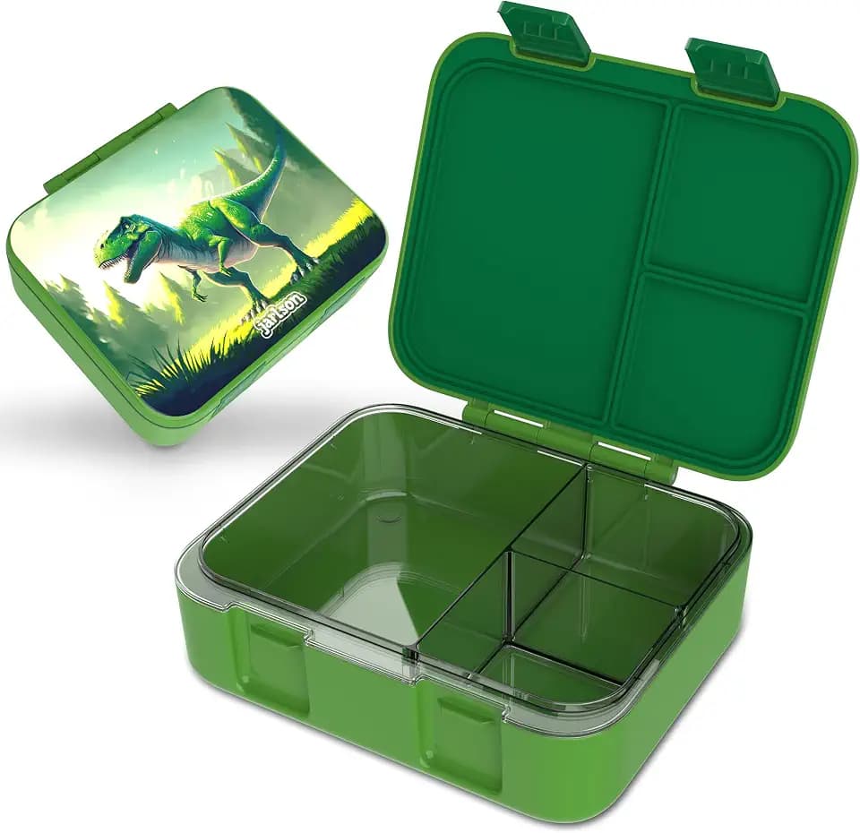 JARLSON® Brotdose Kinder mit Fächern MILI [AUSLAUFSICHER] Bento Lunchbox für Schule, Kita & Kindergarten - Frühstücksbox mit Trennfächern - Jausenbox für Jungen & Mädchen, Vesperbox (Dinosaurier Grün)