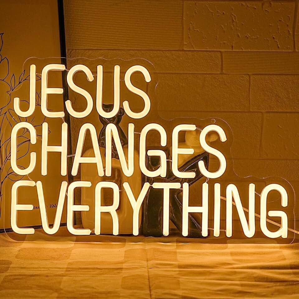 Jesus Changes Everything Neon Sign for Wall Decor Jesus Neon Light Christian Neon Light Sign Warm White Letter LED Light Signs for Bedroom Easter Religious Events Church Decor
