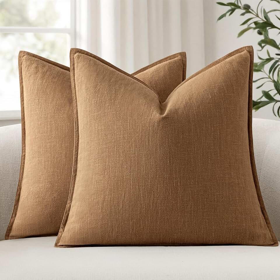 ANRODUO Decorative Linen Euro Sham Pillow Covers 24x24 Brown Pack of 2